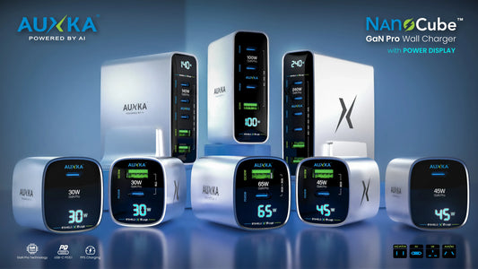 AUXKA NANOCube™ PowerView GaN Pro Wall Charger: Fast Charging with LCD Display for iPhone 16 and More