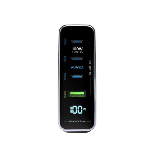 NANOCube™ PowerView 100W GaN Pro Wall Charger with LCD (3 USB-C Ports + 1 USB-A Port)