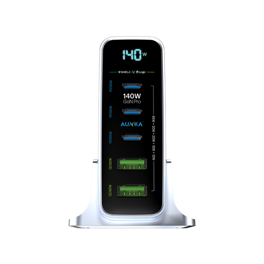 NANOCube™ PowerView 140W GaN Pro Wall Charger with LCD (3 USB-C Ports + 2 USB-A Ports)